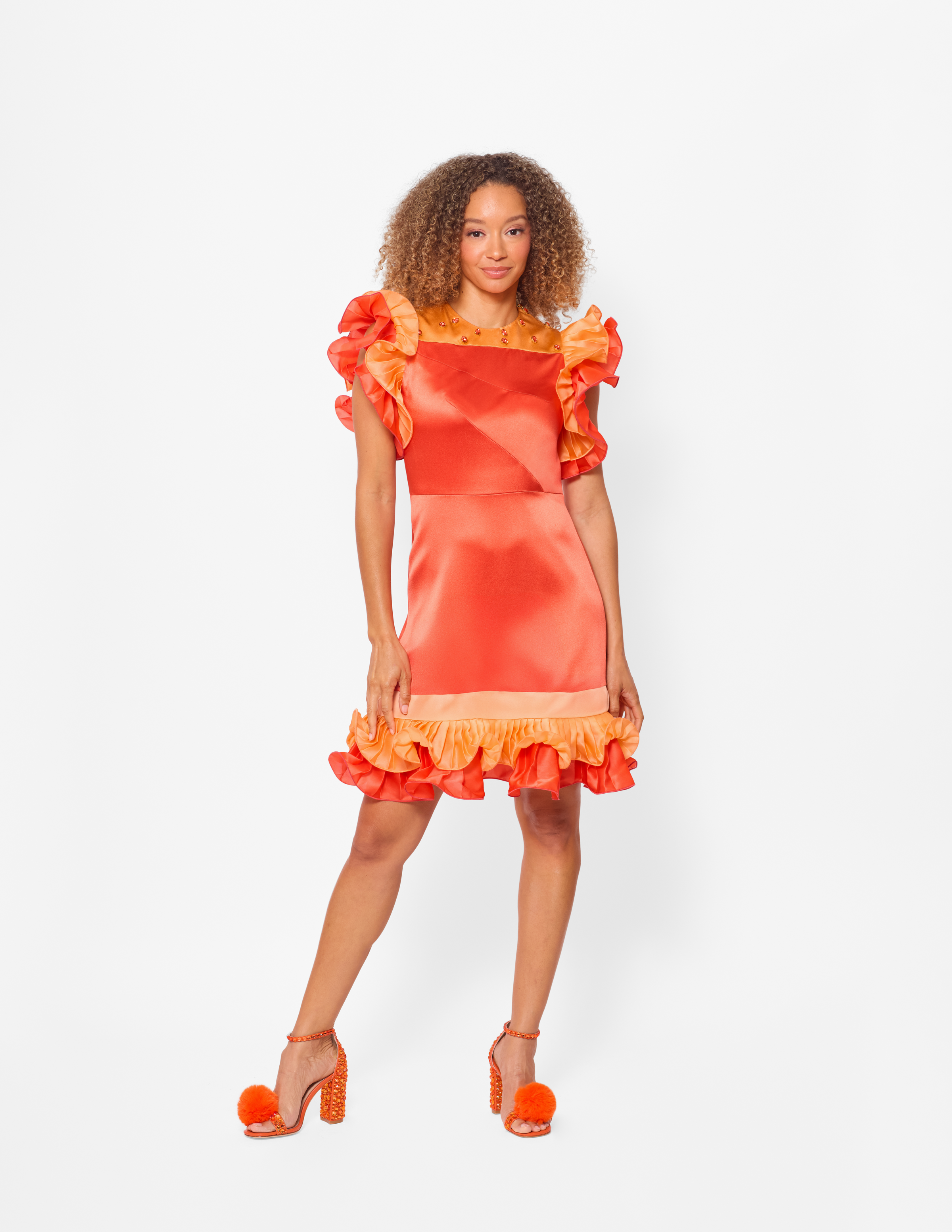 Cathy Orange Pleated  Mini Dress